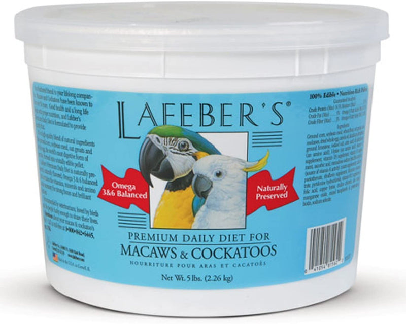Lafeber Premium Daily Diet Pellets Pet Bird Food, Made with Non-Gmo and Human-Grade Ingredients, for Macaws and Cockatoos, 5 Lb