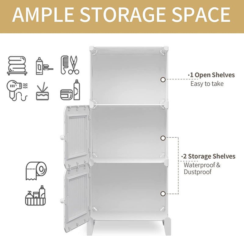 Eiiel Cube Storage Organizer 3-Cube Slim Cabinet for Bathroom Shelves Plastic Storage with Doors, Kitchen, Pantry, White Home & Garden > Household Supplies > Storage & Organization Eiiel   