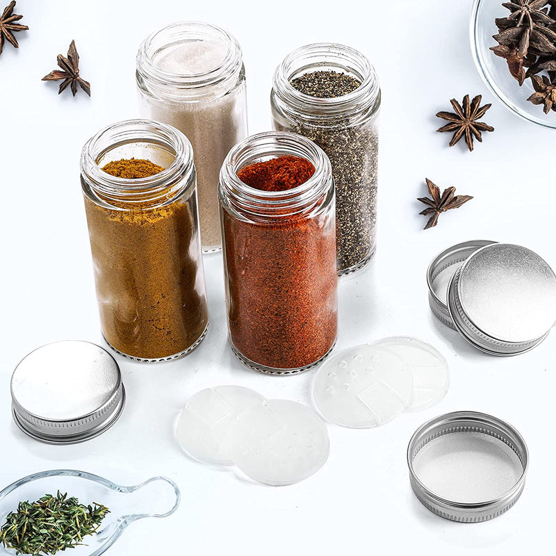 Tebery 12 Pack round Spice Bottles 3Oz Glass Spice Jars with Silver Metal Lids, Shaker Tops, Wide Funnel and Labels