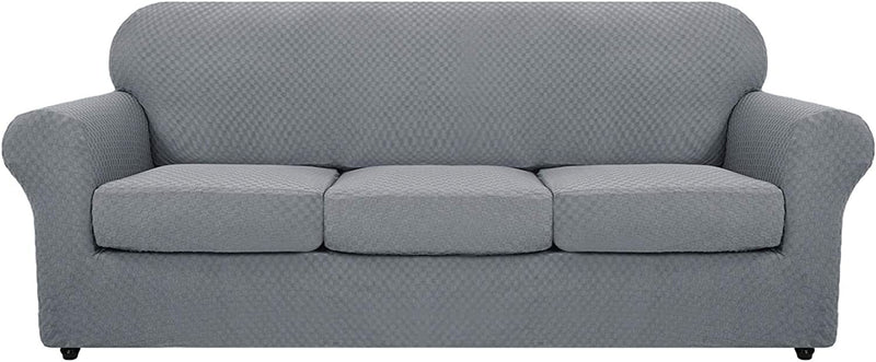 MAXIJIN 4 Piece Newest Couch Covers for 3 Cushion Couch Super Stretch Non Slip Couch Cover for Dogs Pet Friendly Elastic Jacquard Furniture Protector Sofa Slipcovers (Sofa, Dark Coffee) Home & Garden > Decor > Chair & Sofa Cushions MAXIJIN Light Gray 91"-110"(3 CUSHIONS) 