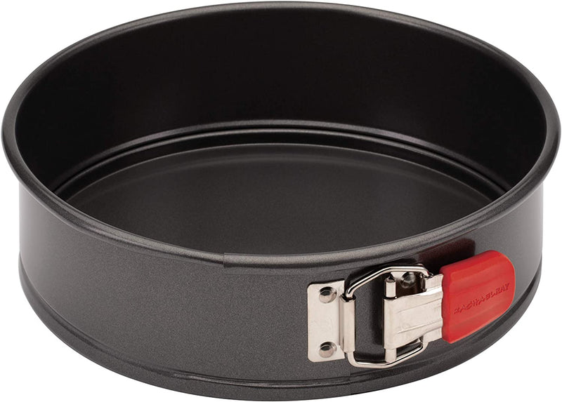 Rachael Ray Oven Lovin' Nonstick Bakeware Springform Baking Pan with Grips / Nonstick Springform Cake Pan with Grips / Nonstick Cheesecake Pan with Grips, round - 9 Inch, Gray Home & Garden > Kitchen & Dining > Cookware & Bakeware Meyer Corporation Gray with Red Spring Form Pan 