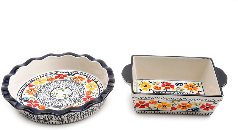 Laurie Gates by Gibson Hand Painted Tierra Mix and Match Bakeware Set, 2-Piece Bakeware Set (1.6Qt & 3.9Qt), Assorted Home & Garden > Kitchen & Dining > Cookware & Bakeware Laurie Gates Floral 10.5” Pie Dish and 8” Square Bakeware 