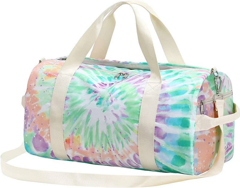 Gym Bag Sports Duffle Bag with Wet Pocket Weekender Overnight Bag with Waterproof Shoe Pouch and Air Hole for Women Girls Travel Foldable Bag Home & Garden > Household Supplies > Storage & Organization LEDAOU Tie-dye Spiral 8  