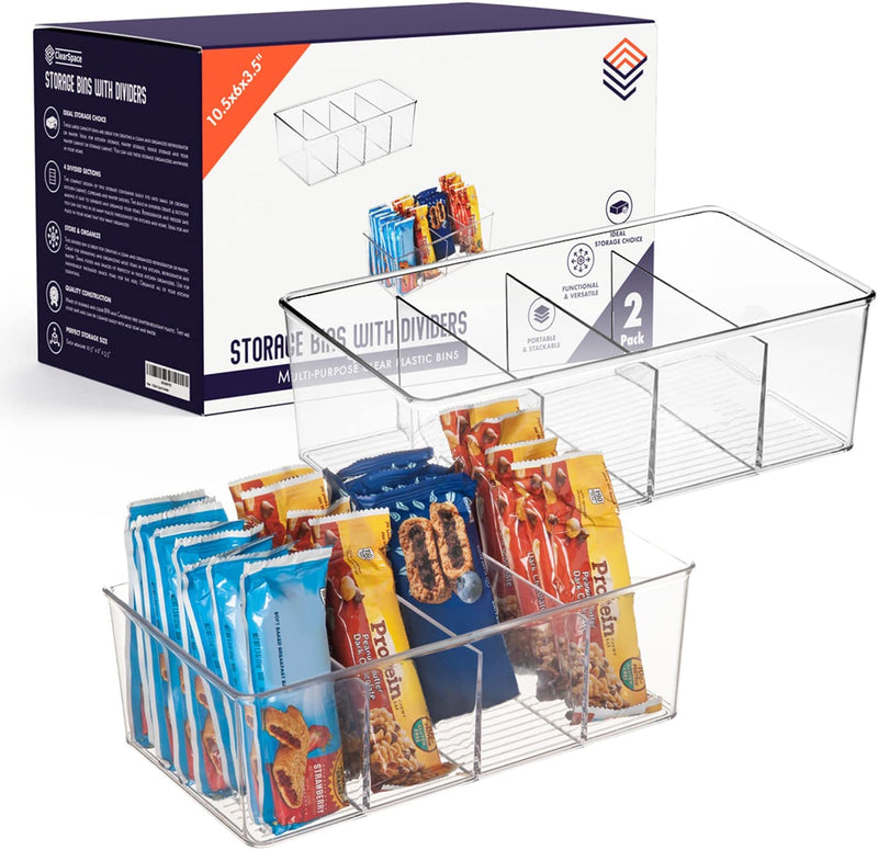 Clearspace Plastic Pantry Organization and Storage Bins with Dividers – Perfect Kitchen Organization or Kitchen Storage – Fridge Organizer, Refrigerator Organizer Bins, Cabinet Organizers Home & Garden > Household Supplies > Storage & Organization CLEARSPACE 2 Pack  