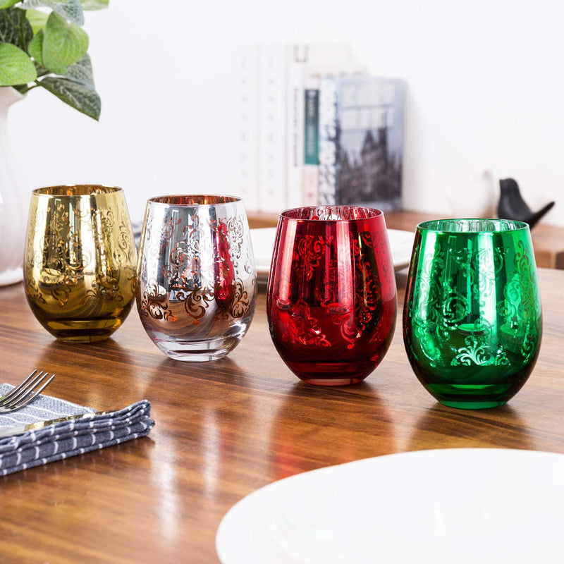 Mygift Assorted Christmas Themed Stemless Wine Glasses, Set of 4 Home & Garden > Kitchen & Dining > Tableware > Drinkware MyGift   