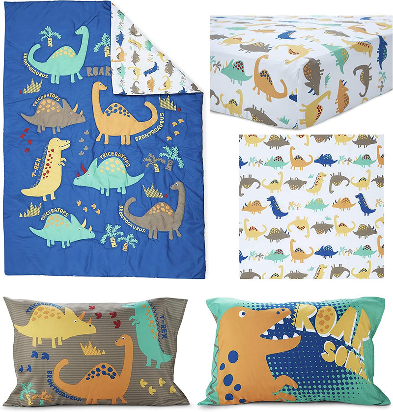 Funhouse 4 Piece Toddler Bedding Set - Includes Quilted Comforter, Fitted Sheet, Top Sheet, and Pillow Case - Dinosaur Roar Design for Boys Bed Home & Garden > Linens & Bedding > Bedding Baby Boom   
