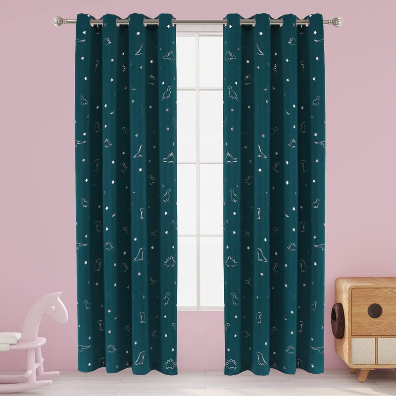 LORDTEX Dinosaur and Star Foil Print Blackout Curtains for Kids Room - Thermal Insulated Curtains Noise Reducing Window Drapes for Boys and Girls Bedroom, 42 X 84 Inch, Grey, Set of 2 Panels Home & Garden > Decor > Window Treatments > Curtains & Drapes LORDTEX Sapphire 52 x 95 inch 