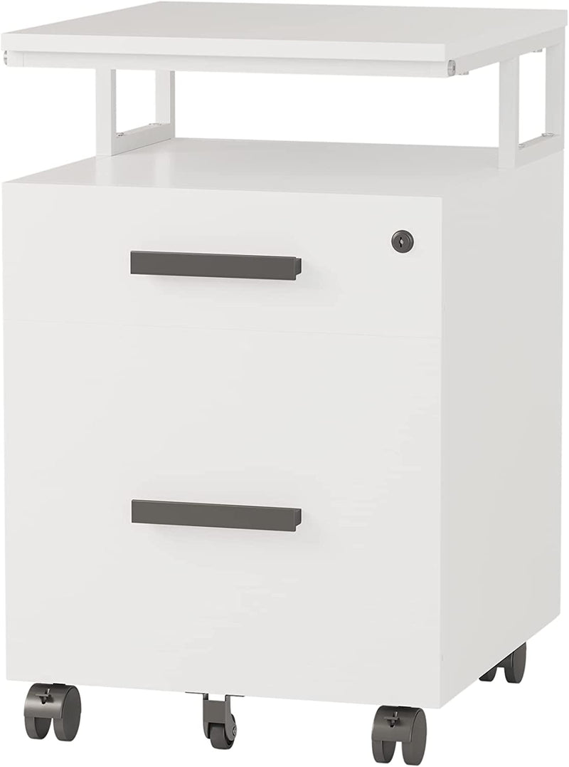 FEZIBO File Cabinet with Lock for Home Office, 2-Drawer Rolling Filing Cabinet, under Desk Home Office File Cabinet for A4, Letter Size, Printer Stand, Wooden Storage Cabinet, Rustic Brown Home & Garden > Household Supplies > Storage & Organization FEZIBO White  