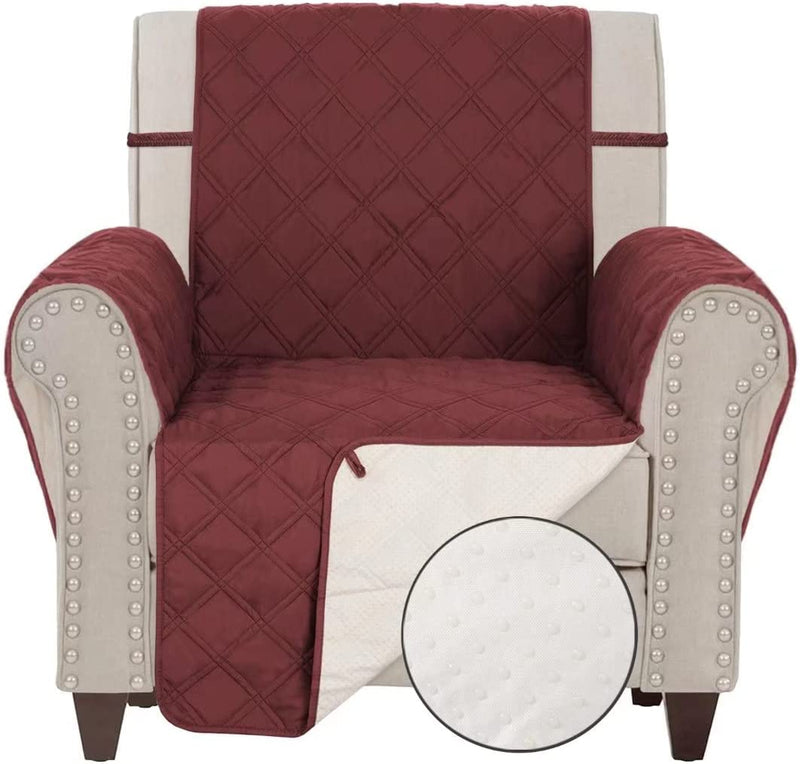 TOMORO Non Slip Chair Sofa Slipcover - 100% Waterproof Quilted Sofa Cover Furniture Protector with 5 Storage Pockets, Couch Cover for Kids, Dogs, Pets, Fits Seat Width up to 23 Inch Home & Garden > Decor > Chair & Sofa Cushions TOMORO Burgundy 23“-Chair 