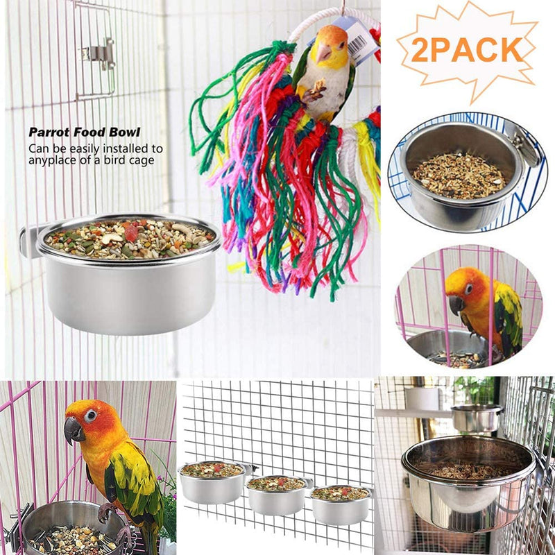 Kathson 2 Pack Bird Feeding Cups with Clamp Holder, Parrot Food & Water Cage Hanging Bowl Stainless Steel Coop Cup Dish Feeder for Parakeet Cockatiels Conure Budgies Lovebird Finch Animals & Pet Supplies > Pet Supplies > Bird Supplies > Bird Cage Accessories > Bird Cage Food & Water Dishes kathson   