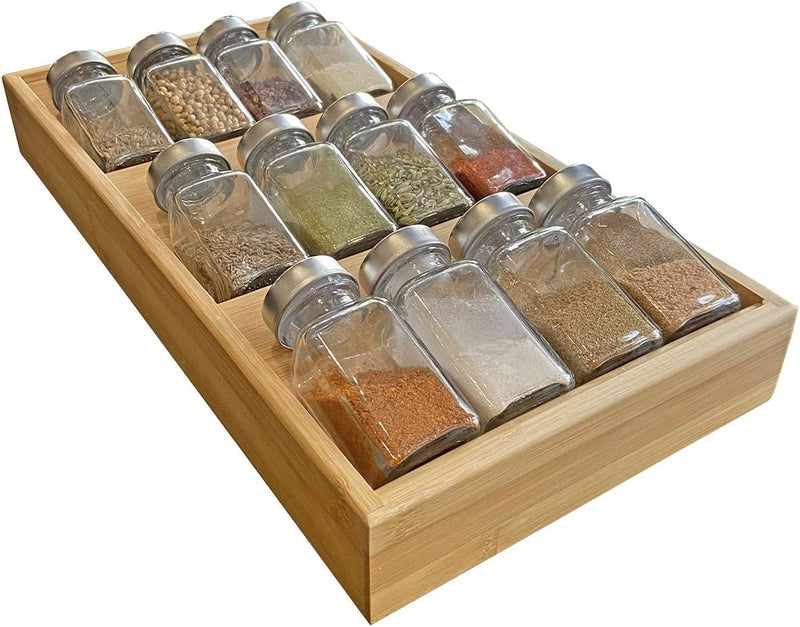 Simhoo Bamboo Spice Rack In-Drawer Kitchen Cabinet Spice 18 Bottle Holder Tray for Storage/Organizer 3-Tier Insert Home & Garden > Decor > Decorative Jars Simhoo Small  