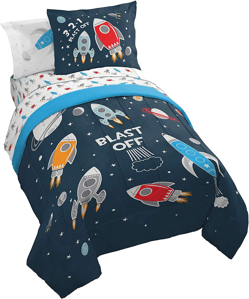 Jay Franco Trend Collector Blast off 5 Piece Twin Bed Set - Includes Comforter & Sheet Set - Super Soft Fade Resistant Microfiber Bedding Home & Garden > Linens & Bedding > Bedding > Quilts & Comforters Jay Franco Blue - Spaceship Twin 