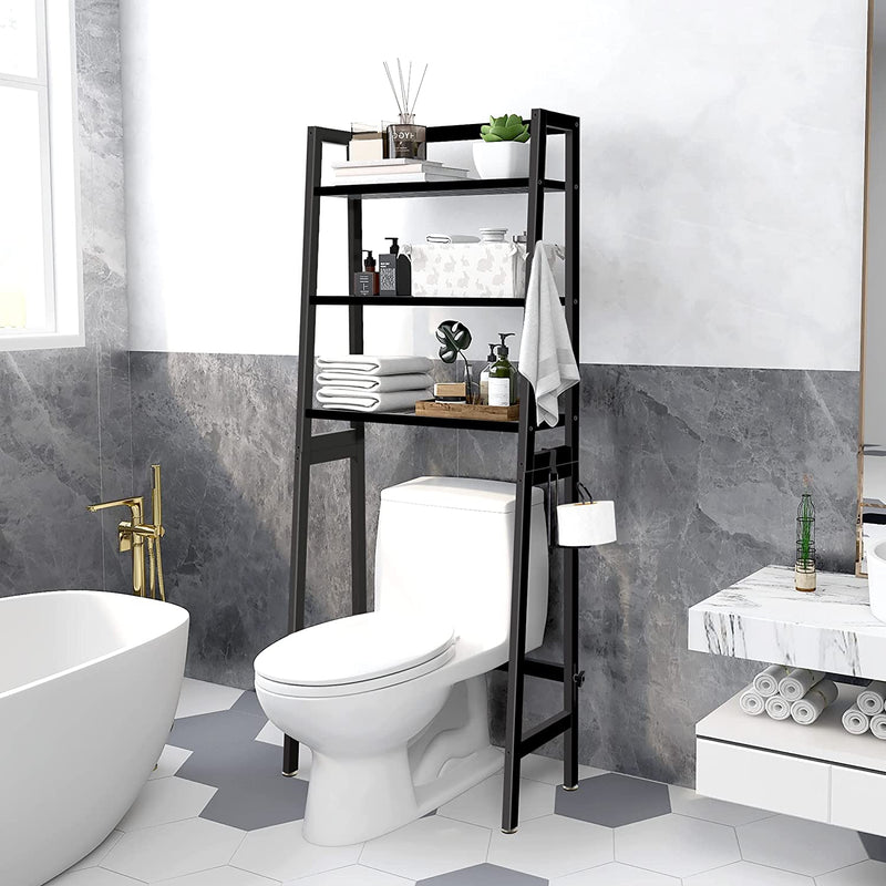Mallking Toilet Storage Rack, 3 -Tier Over-The-Toilet Bathroom Spacesaver - 100% Wood and Easy to Assemble(Black)