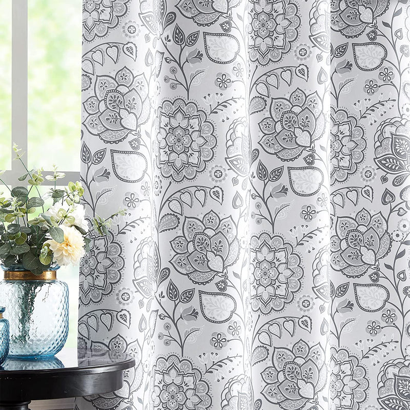 FMFUNCTEX Blue White Blackout Curtains for Living-Room 84Inch Floral Printed Window Curtains for Bedroom Thermal Insulated Energy Saving Blossom Curtain Panels 50W 2 Pcs Grommet Top Sporting Goods > Outdoor Recreation > Fishing > Fishing Rods Fmfunctex Jacobean/ Grey 50"W x 96"L 