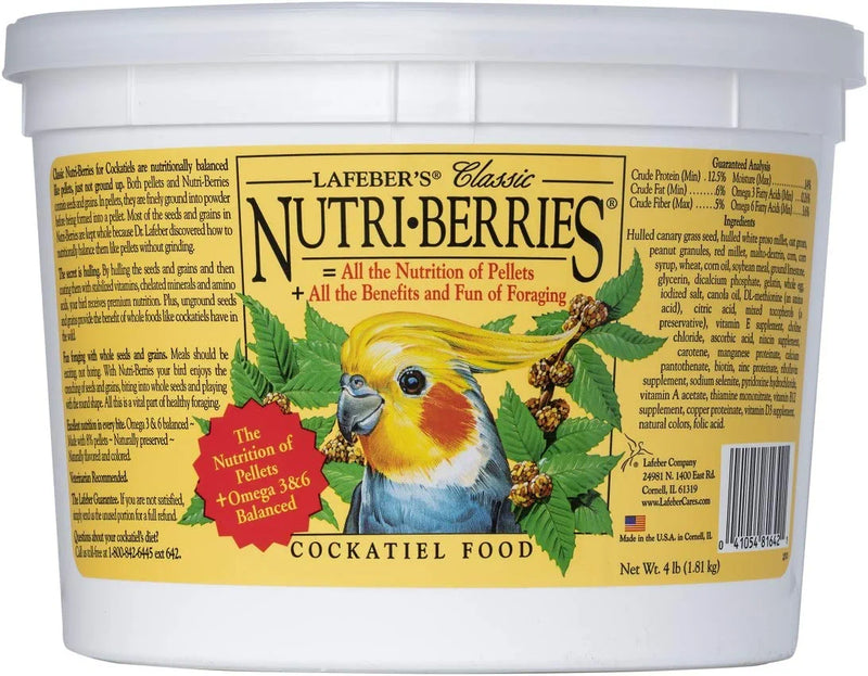 Lafeber Classic Nutri-Berries Pet Bird Food, Made with Non-Gmo and Human-Grade Ingredients, for Cockatiels, 4 Lb Animals & Pet Supplies > Pet Supplies > Bird Supplies > Bird Food Lafeber Company 4 Pound (Pack of 1)  