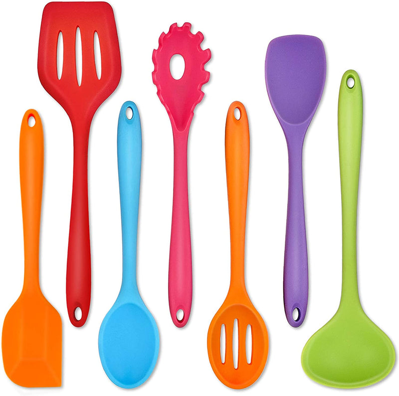 Kitchen Utensil Set of 7, P&P CHEF Silicone Cooking Utensils, Red Kitchen Tools Spatula Set for Nonstick Cookware Cooking Serving, Slotted Turner, Soup Ladle, Spatula, Pasta Server, Spoon Home & Garden > Kitchen & Dining > Kitchen Tools & Utensils P&P CHEF Multicolor  