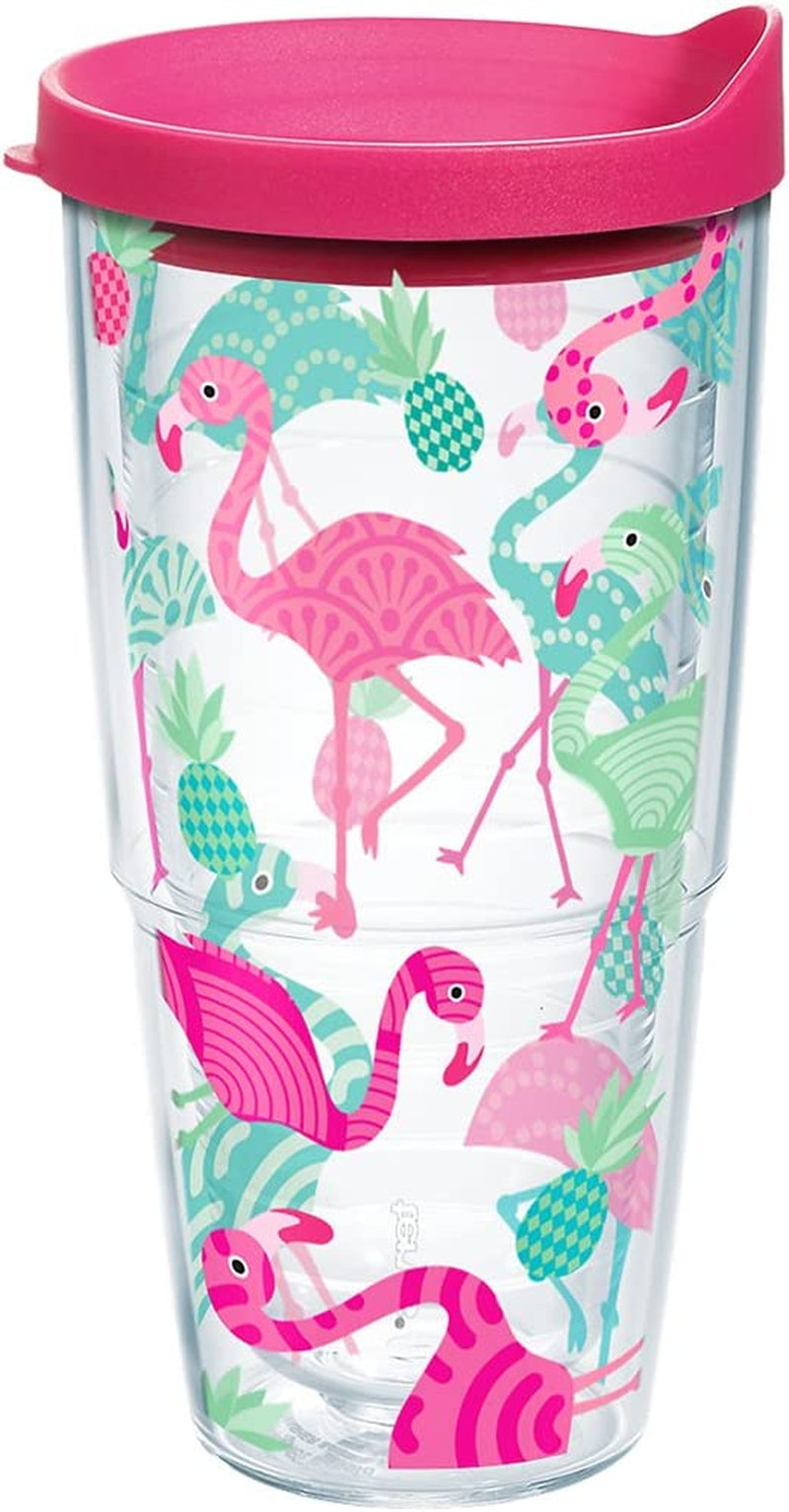 Tervis Flamingo Pattern Insulated Tumbler with Wrap and Fuschia Lid, 24 Oz, Clear Home & Garden > Kitchen & Dining > Tableware > Drinkware Tervis Classic 24 ounces (Tumbler) 