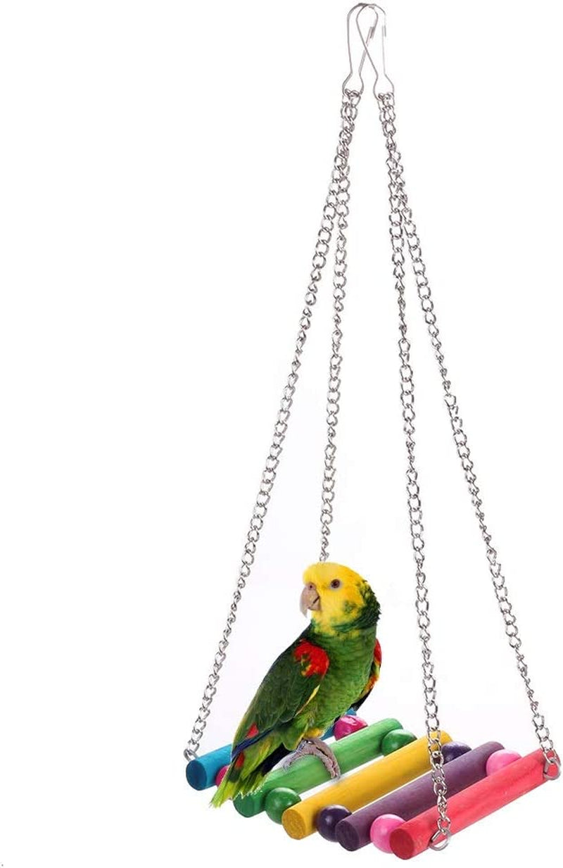 HAPPYTOY Bird Parrot Toys Play Fun Set for Cages, 7Pcs Colorful Chewing Hanging Swing Toy Bells, Wooden Spiral, Cotton Rope, Ladder Swing for Small Parrots, Macaws, Parakeets, Conures, Cockatiels, Lov Animals & Pet Supplies > Pet Supplies > Bird Supplies > Bird Toys HAPPYTOY   