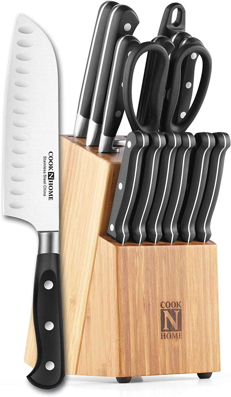 Cook N Home 15-Piece Knife Set with Bamboo Storage Block, Stainless Stee, Silver Home & Garden > Kitchen & Dining > Kitchen Tools & Utensils > Kitchen Knives Cook N Home   