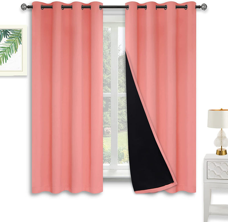 Kinryb Halloween 100% Blackout Curtains Coffee 72 Inche Length - Double Layer Grommet Drapes with Black Liner Privacy Protected Blackout Curtains for Bedroom Coffee 52W X 72L Set of 2 Home & Garden > Decor > Window Treatments > Curtains & Drapes Kinryb Coral W52" x L63" 