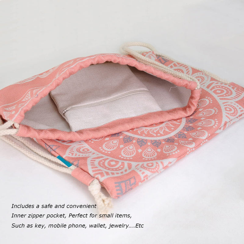Miomao Drawstring Backpack Mandala Style String Bag Canvas Beach Sport Daypack