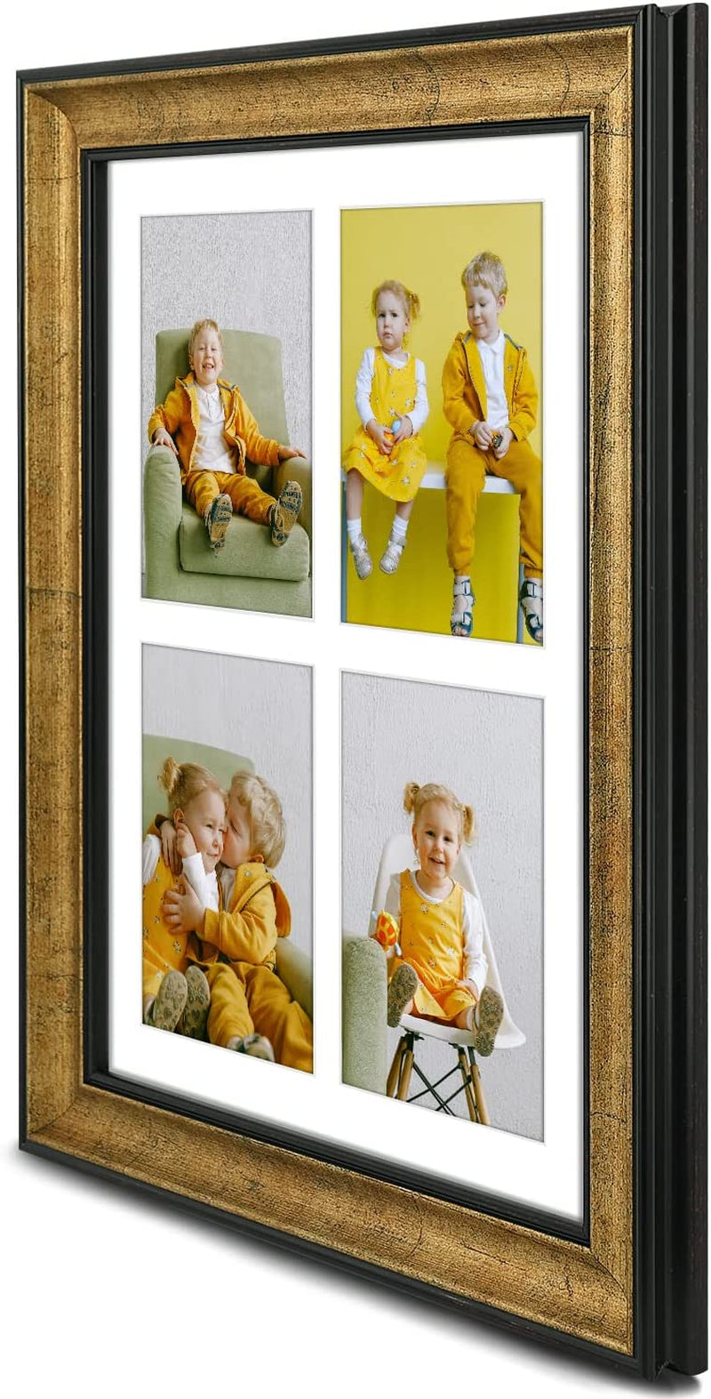 Golden State Art, 12X16 Collage Picture Frame - White Mat for 4-5X7 Photos - Real Glass - Landscape/Portrait Wall Display - Home Decor - Gift for Families, Students, Friends - Black Trim Gold Home & Garden > Decor > Picture Frames Golden State Art   