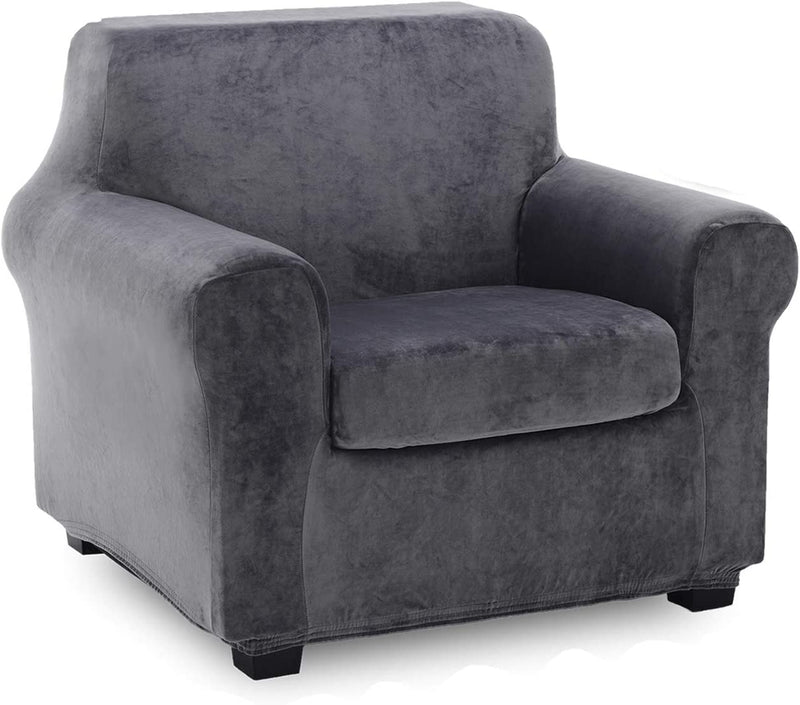 TIANSHU 2 Piece Sofa Slipcover, Stretch Oversized Couch Cover for 4 Cushion, Sofa Cover for Living Room,Stylish Jacquard Furniture Cover Protector (XL Sofa, Chocolate) Home & Garden > Decor > Chair & Sofa Cushions TIANSHU Velvet Gray Arm Chair 