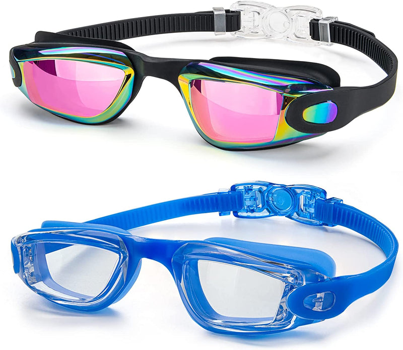 Dasmeer Kids Swim Goggles 2 Pack Swimming Goggles with Anti-Uv Fog No Leaking Sporting Goods > Outdoor Recreation > Boating & Water Sports > Swimming > Swim Goggles & Masks DasMeer Bright Rose& Light Blue  
