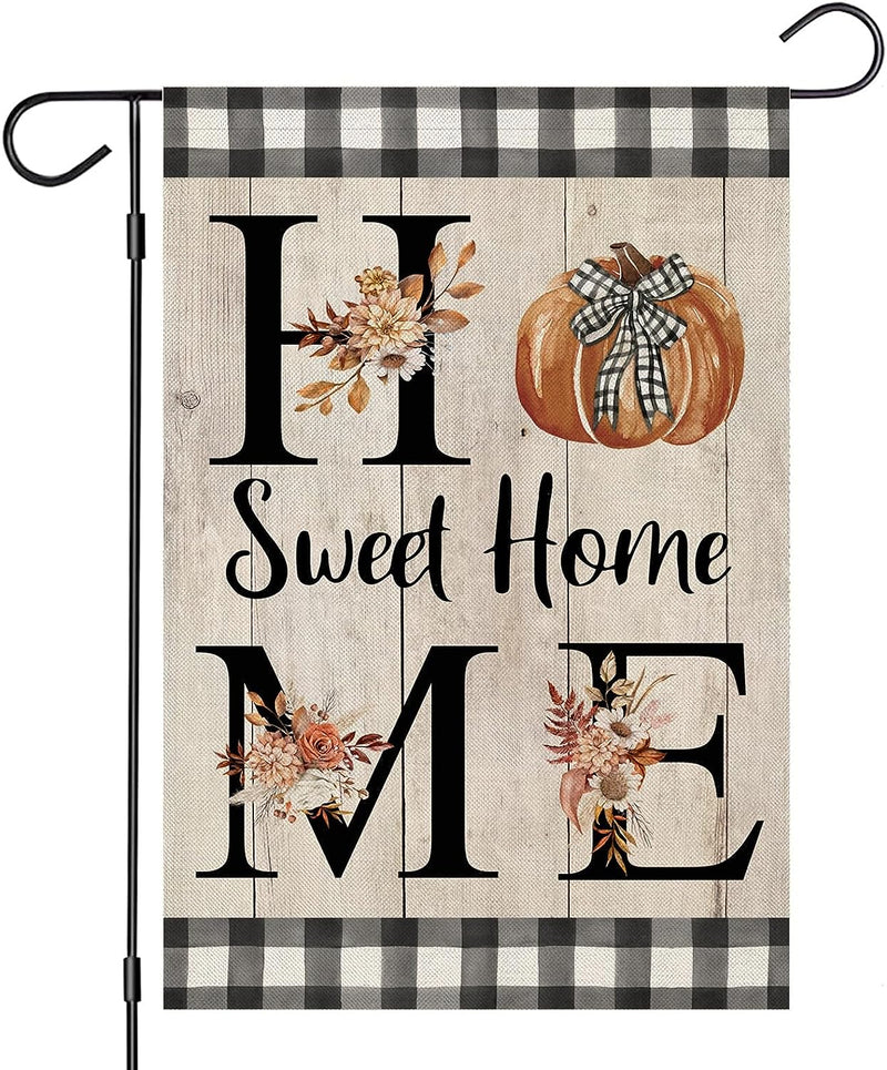 Hello Fall Garden Flags 12X18 Inch Double Sided, Seasonal Dog with Maple Leaves Pumpkins Scarf Small Yard outside Decorations, Harvest Autumn Thanksgiving Farmhouse Holiday Outdoor Décor  EKOREST Home Sweet Home  