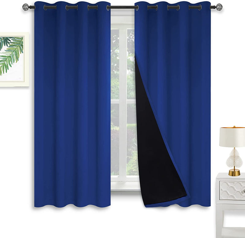 Kinryb Halloween 100% Blackout Curtains Coffee 72 Inche Length - Double Layer Grommet Drapes with Black Liner Privacy Protected Blackout Curtains for Bedroom Coffee 52W X 72L Set of 2 Home & Garden > Decor > Window Treatments > Curtains & Drapes Kinryb Dark Blue W52" x L63" 