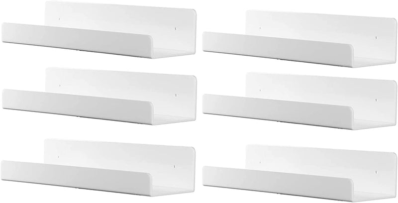 Cq Acrylic 15" Invisible Acrylic Floating Wall Ledge Shelf, Wall Mounted Nursery Kids Bookshelf, Invisible Spice Rack,Black 5MM Thick Bathroom Storage Shelves Display Organizer, 15" L,Set of 4 Furniture > Shelving > Wall Shelves & Ledges Cq acrylic White 15" Pack of 6 