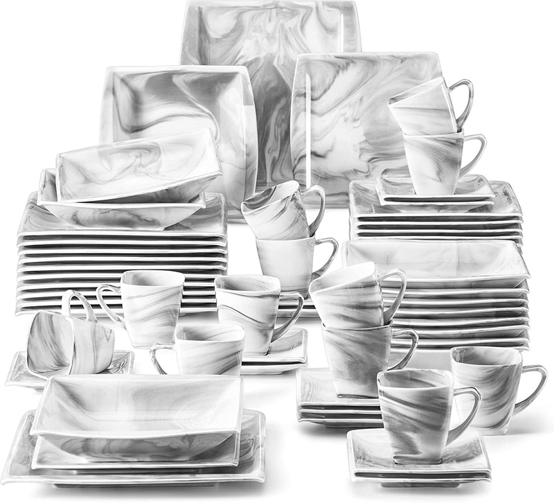 MALACASA Square Dinnerware Sets, 30 Piece Marble Grey Dish Set for 6, Porcelain Dishes Dinner Set with Plates and Bowls, Cups and Saucers, Dinnerware Plate Set Microwave Safe, Series Blance Home & Garden > Kitchen & Dining > Tableware > Dinnerware MALACASA BLANCE 60 Piece (Service for 12) 