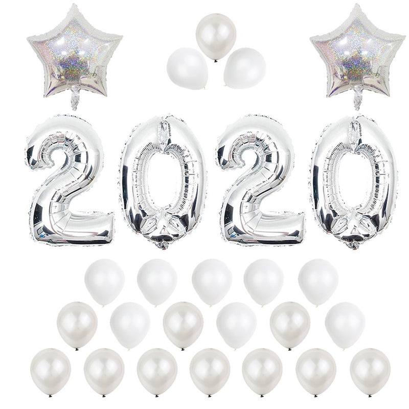 NUOLUX 27 Pcs 16 Inch 2020 Foil Graduation Decorations Balloons for Events New Years Eve Party Supplies Silver