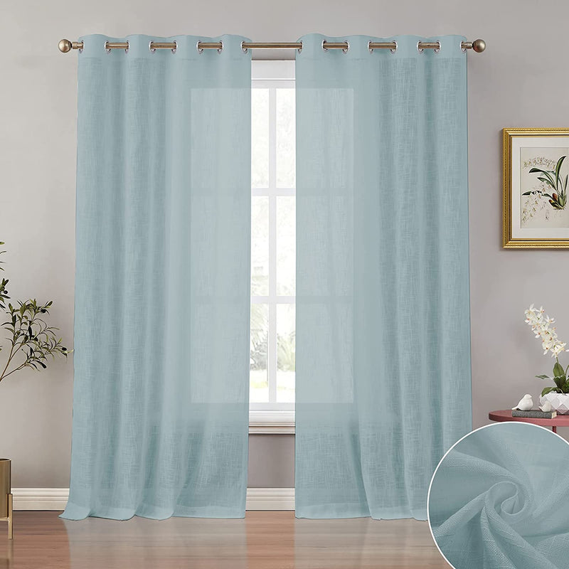 Melodieux Black Linen Textured Semi Sheer Curtains 84 Inches Long for Living Room Bedroom Rustic Flax Linen Grommet Voile Drapes, 52 by 84 Inch (2 Panels) Home & Garden > Decor > Window Treatments > Curtains & Drapes Melodieux Aqua 52x84 Inch 