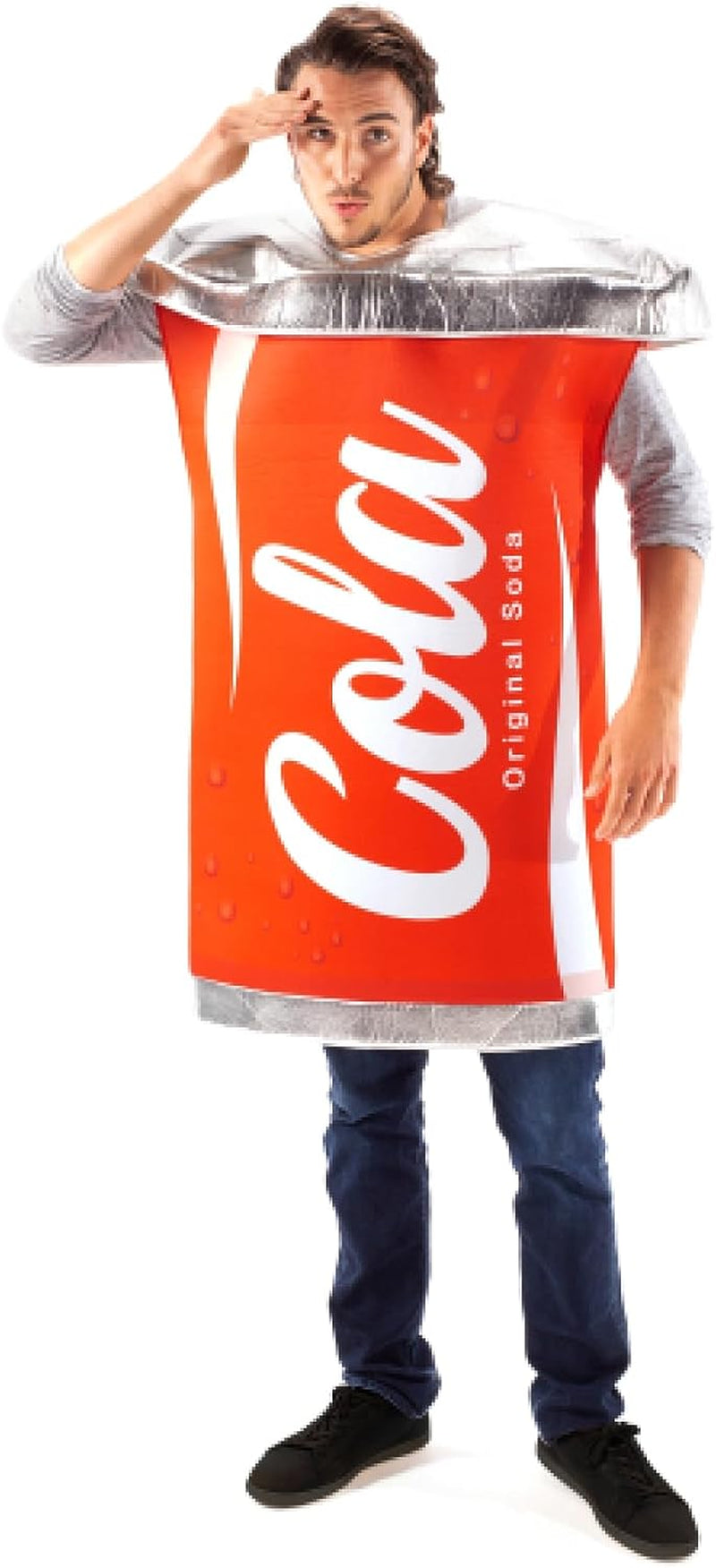 Beverage Can Costume | Slip on Halloween Costume for Women and Men| One Size Fits All  Hauntlook Red Cola Can Costume  