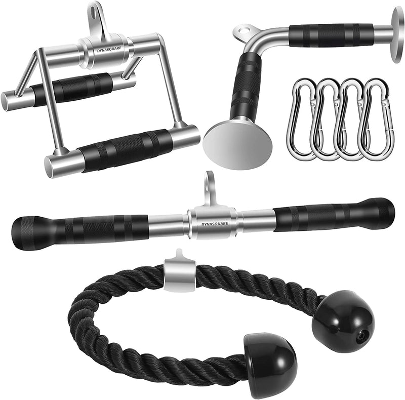 DYNASQUARE Tricep Press down Cable Machine Attachment, LAT Pulldown Attachments, Home Gym Accessories, Double D Handle, V-Shaped Bar, Tricep Rope, Pull down Straight Bar Sporting Goods > Outdoor Recreation > Fishing > Fishing Rods DYNASQUARE V Handle + Double D Handle + Tricep Rope + Rotating Bar  