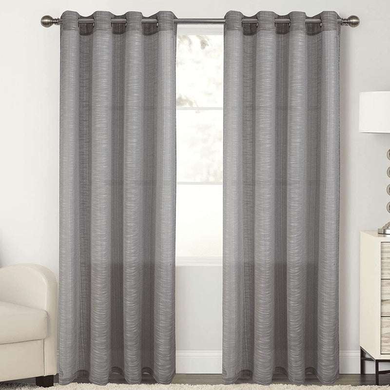 Lorena'S Collection Faux Linen Sheer Curtain 84 Inch Limegreen Textured Voile Sheer Curtains Grommet Top Curtain Lightweight Floor Length Window Curtains for Bedroom & Living Room 2 Panels 36"X84" Home & Garden > Decor > Window Treatments > Curtains & Drapes Lorena’s Collection Grey 36"x84" 