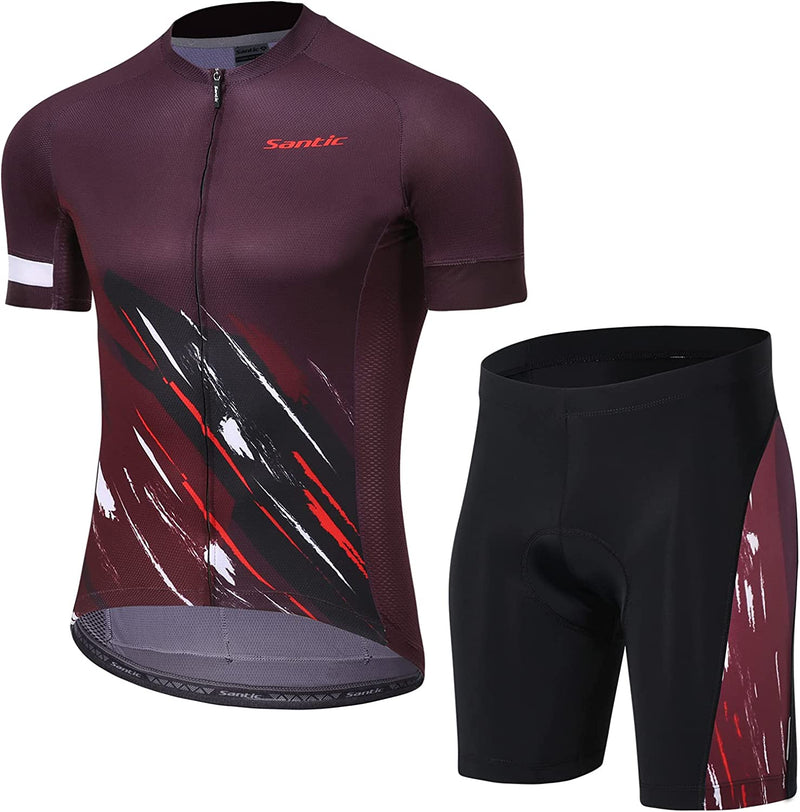 Santic Men'S Cycling Jersey Set Bib Shorts 4D Padded Short Sleeve Outfits Set Quick-Dry Sporting Goods > Outdoor Recreation > Cycling > Cycling Apparel & Accessories SANTIC(QUANZHOU) SPORTS CO.,LTD. Red-085 XX-Large 