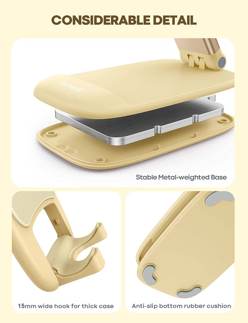 Lamicall Yellow Phone Stand for Desk - Gold Cell Phone Holder Yellow Desk Accessories Desktop Office Must Have Compatible with Iphone 13 Pro Max Mini, 12 11 XR X 8 7 6 plus SE, 4-8'' Smartphone Sporting Goods > Outdoor Recreation > Winter Sports & Activities Lamicall   