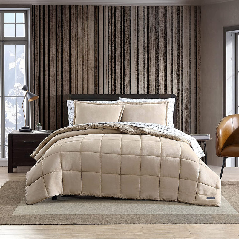Eddie Bauer - King Comforter Set, Reversible Sherpa Bedding with Matching Shams, Cozy & Warm Home Decor (Sherwood Red, King)