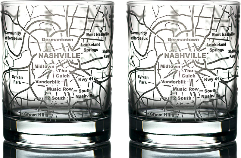 Greenline Goods Whiskey Glasses - 10 Oz Tumbler Gift Set for Denver Lovers, Etched with Denver Map | Old Fashioned Rocks Glass - Set of 2 Home & Garden > Kitchen & Dining > Barware Greenline Goods Nashville  