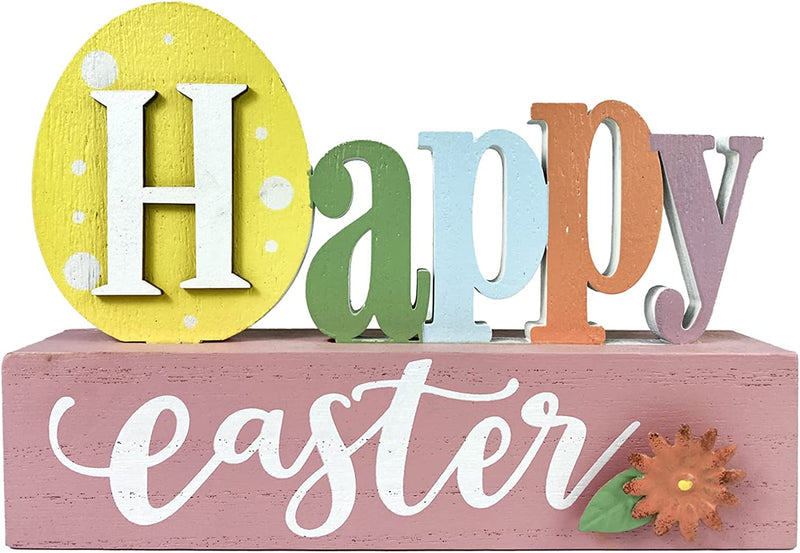 Eternhome Happy Easter Block Wooden Rustic Décor 2 Pack Vintage Rustic Sign Farmhouse Decoration for Table Gift Indoor Outdoor 8" X 5.7" Home & Garden > Decor > Seasonal & Holiday Decorations Eternhome   
