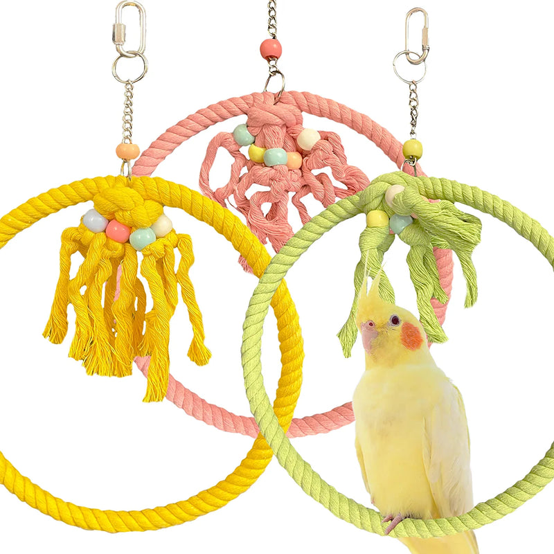SIMENA Cotton Rope Bird Swing for Bird Cage, Hanging Bird Perch Parrot Toys, Bird Cage Accessories for Medium to Large Birds Including Parakeets, Cockatiels, Conures, Etc. (Large (9.5" Green) Animals & Pet Supplies > Pet Supplies > Bird Supplies > Bird Toys SIMENA Multicolor Small 7.5" 