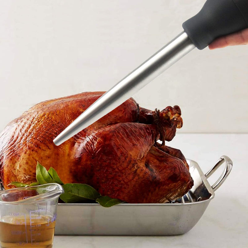 Stainless Steel Turkey Baster with Cleaning Brush - Food Grade Syringe Baster for Cooking & Basting with 2 Marinade Injector Needles - Ideal for Butter Dripping, Roasting Juices for Poultry (Black)