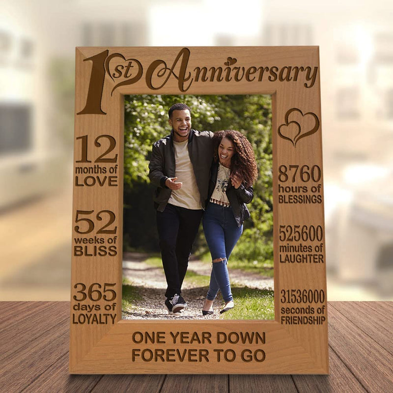 KATE POSH - Our 1St Anniversary Picture Frame - 12 Months Engraved Natural Wood Photo Frame - First (1St), Paper, 1 Year as Husband and Wife (5X7-Vertical) Home & Garden > Decor > Picture Frames KATE POSH   