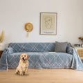 ROOMLIFE Classic Houndstooth Blue Sofa Slipcover Woven Texture Fabric Sofa Cover Knitted Furniture Protector Multi-Function Decor Couch Cover Blanket for Dogs Pets Kids, 71"X134" (3-4 Seater Couch)
