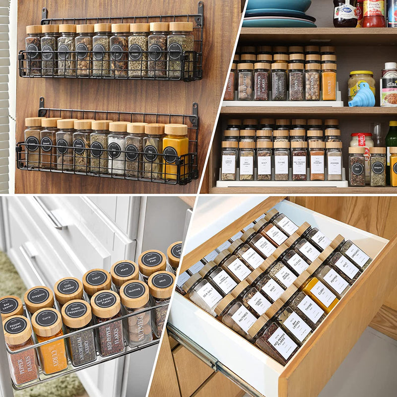NETANY 36 Pcs Spice Jars with Labels - 4 Oz Glass Spice Jars with Bamboo Lids, Minimalist Farmhouse Spice Labels Stickers, Collapsible Funnel, Seasoning Storage Bottles for Spice Rack, Cabinet, Drawer Home & Garden > Decor > Decorative Jars NETANY   