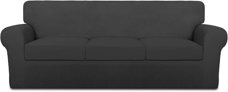 Purefit 4 Pieces Super Stretch Chair Couch Cover for 3 Cushion Slipcover – Spandex Non Slip Soft Sofa Cover for Kids, Pets, Washable Furniture Protector (Sofa, Brown) Home & Garden > Decor > Chair & Sofa Cushions PureFit Dark Gray Large 