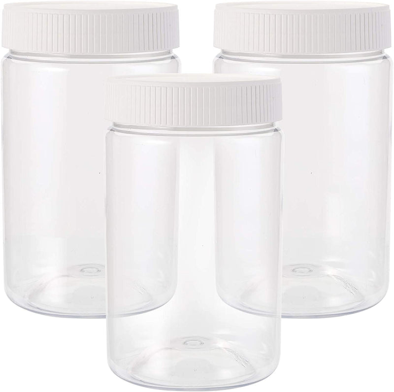 Tebery 16 Pack Clear Plastic Jars Bottles Containers 16Oz Juice Bottles Water Bottles with White Ribbed Lids for Juicing, Smoothies, Kombucha, Tea, Milk Bottles, Homemade Beverages Bottle