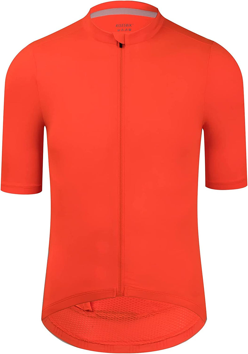 RISESBIK Men'S Cycling Jersey Zipper Pocket Short Sleeve Lightweight Aero Race Fit Bike Jersey, UPF 50+ Biking Cycling Shirt